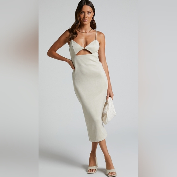 Showpo. Dresses & Skirts - Showpo Suede Spaghetti Strap Cut Out Zip Midi Dress